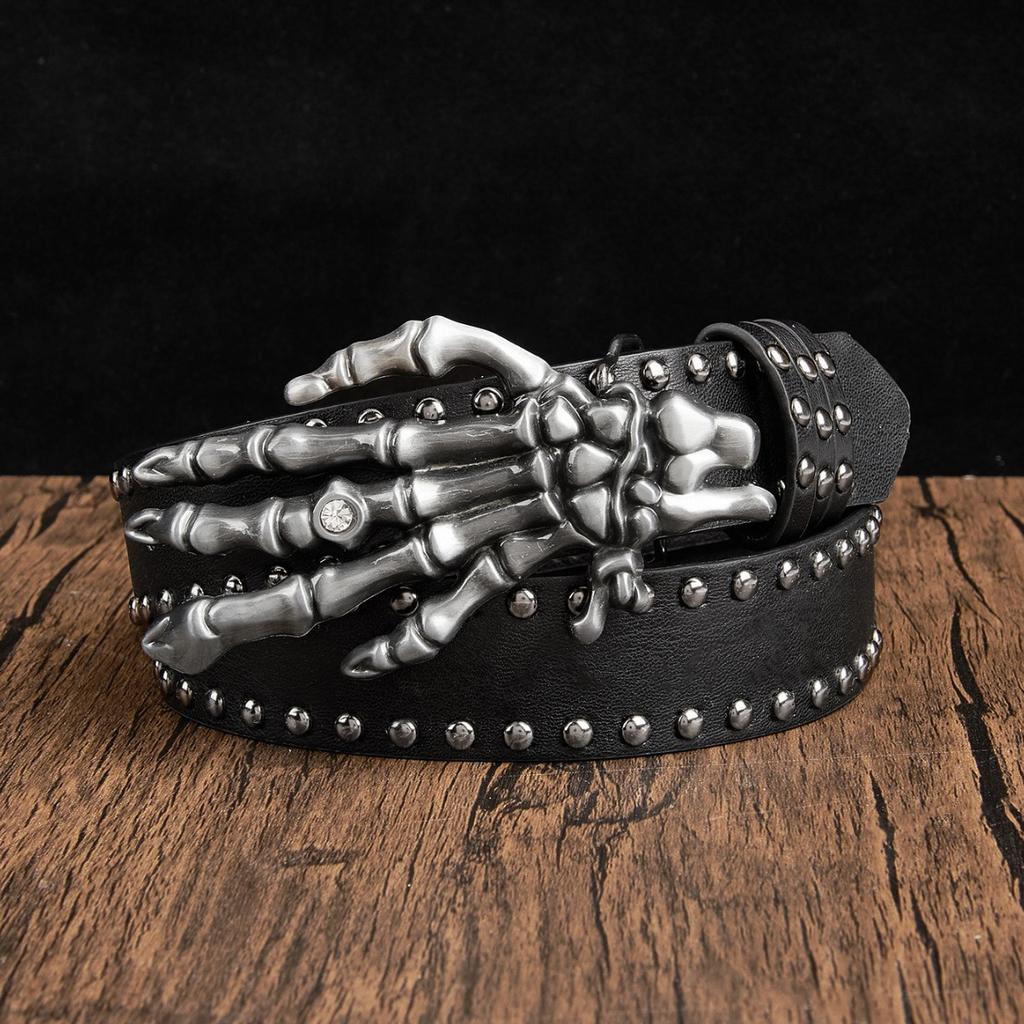 Shibuya Spice Hip Hop Punk Subculture Accessories Skull Hand Riveted Leather Belt Pants Belt Triple Leather Ring