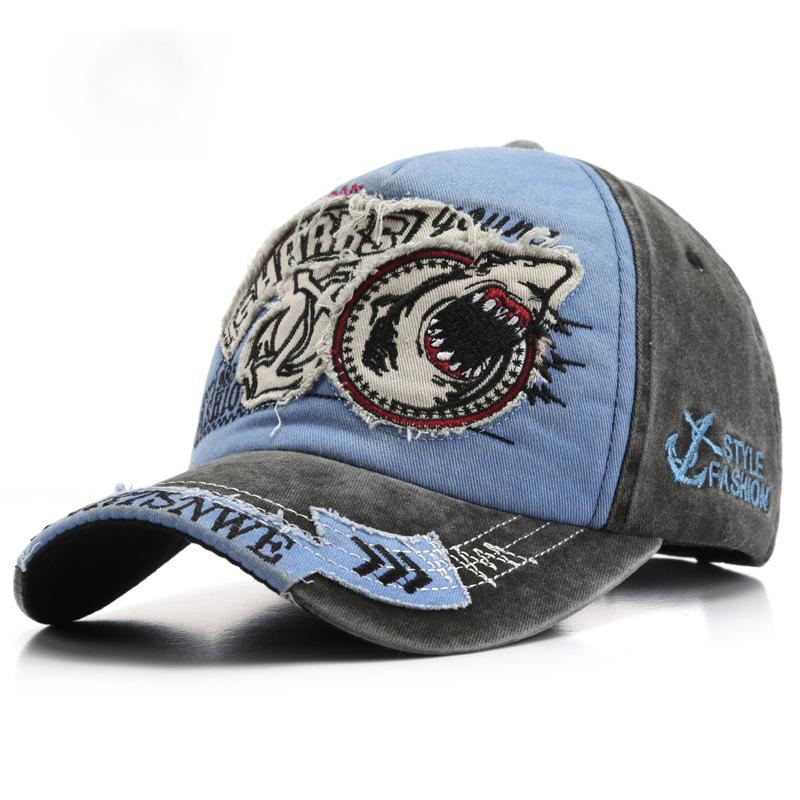New Embroidered Shark Denim Cap Made Old Washed Trendy Men's Personalized Baseball Cap Women's Sunshade Sunscreen Cap