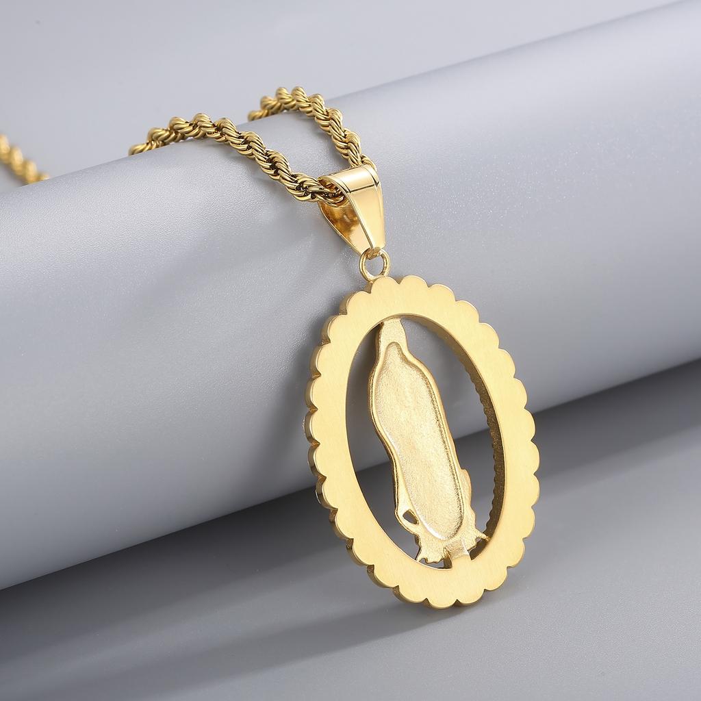 Hip Hop Catholic Virgin Mary Pendant Necklace for Men Women Gold Color Stainless Steel Jewelry Personalized Zirconia Accessories