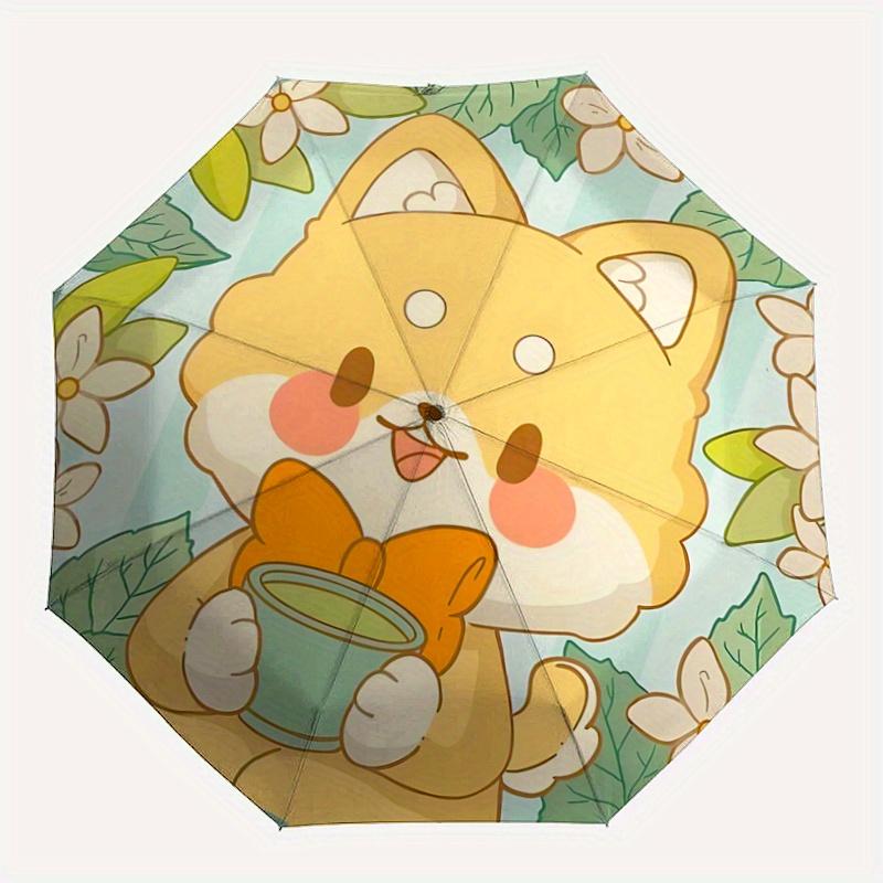 1pc Cute Fox Automatic Folding Cartoon Umbrella - 3 Folding Design, Vivid Cartoon Pattern, Suitable for Outdoor Activities, A Gift for Fans