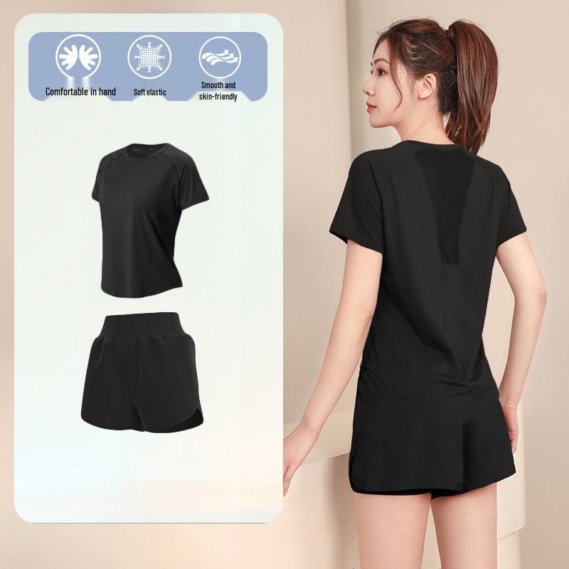 Women's High-End Short-Sleeve Sport T-Shirt & Fitness Set - Breathable, Quick-Drying Yoga and Running Wear