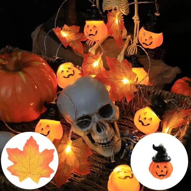 Artificial Autumn Maple Leaves Pumpkin Garland LED Fairy String Light Christmas Thanksgiving Decoration DIY Halloween Party Home