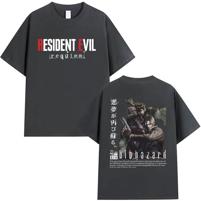 90s Vintage Resident Evil Leon Kennedy Graphic T Shirt Mens Cosplay Fashion Cotton Short Sleeve Tshirt Y2k Casual Streetwear