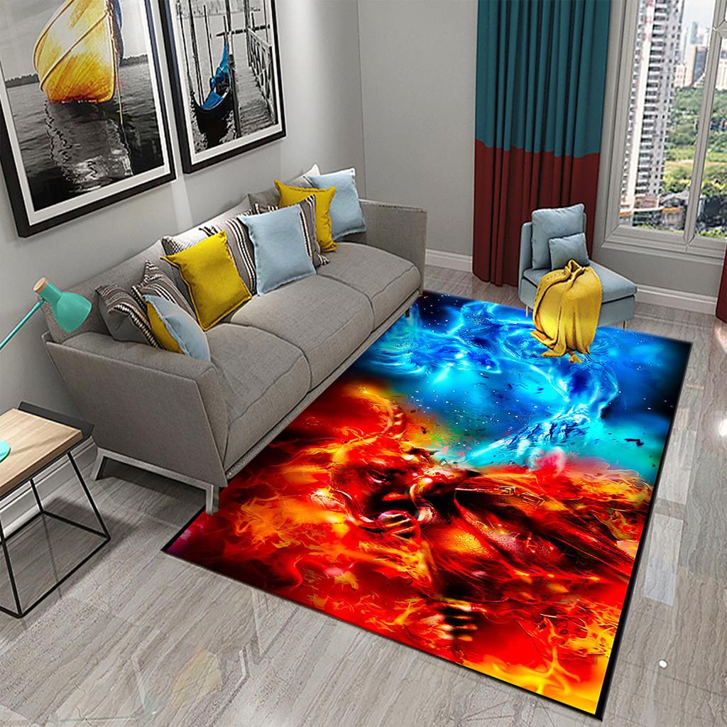 Household large-area carpet teenager boy bedroom living room non-slip floor mat ice and fire theme carpet Tai Chi carpet