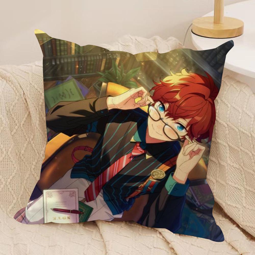 Cartoon EEnsemble Stars Cushion Cover Soft Plush Fabric DoubleSided Printed Sofa Cushion Cover for All Seasons Home Decor Gift