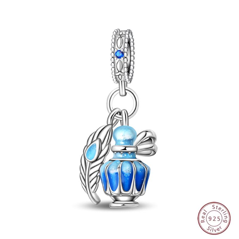 Copper Beaded Pendant Blue Shiny Zircon Suitable Original 3Mm Bracelet Women Fine Jewelry