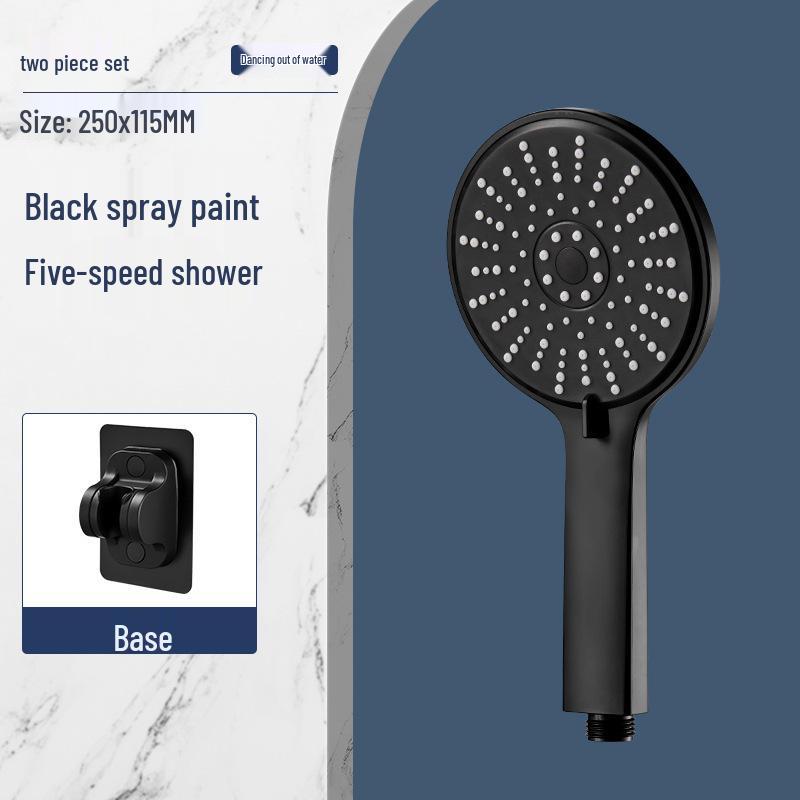 Black Lotus High-Pressure Shower Head with Five Functions and Large Panel