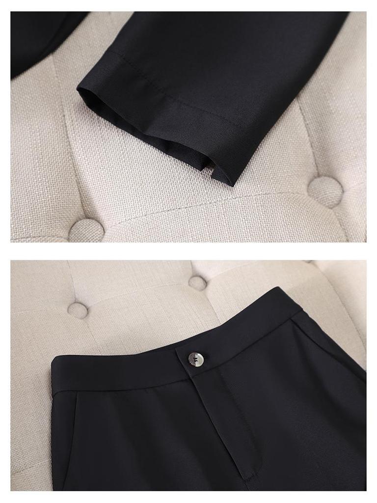 Women's Elegant White Suit Set: Color Block Jacket & Flare Pants
