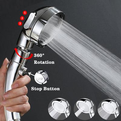 3 מצבים לחץ גבוה מקלחת ראש בוסט גדול חיסכון במים כרום עגול ABS מקלחת גשם עם כפתור עצירה אביזרי אמבטיה