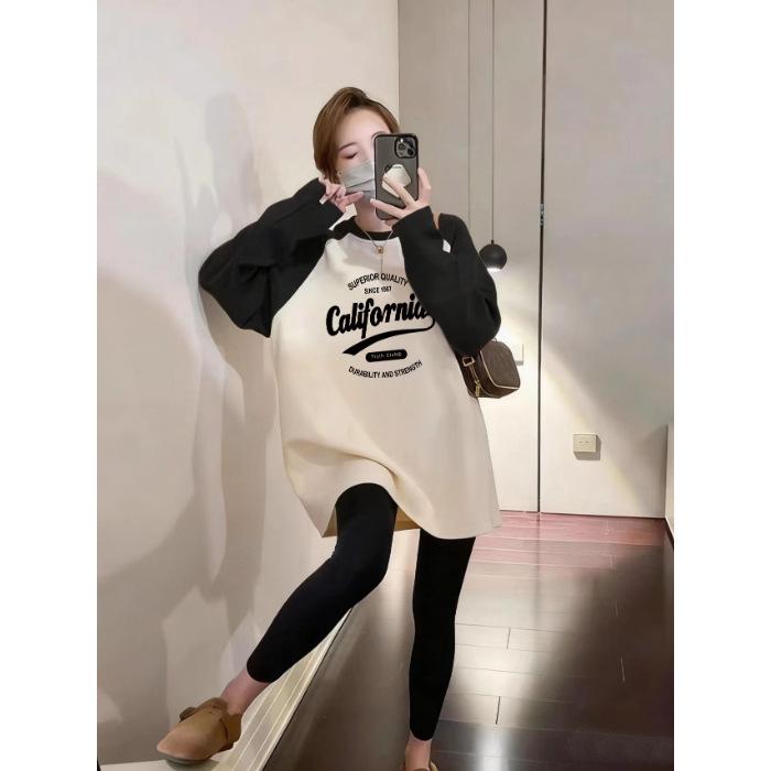 

German Fleece Color Block Long Sleeve T-shirt, 230g, Mid-length, for Spring/Autumn Warmth Medium
