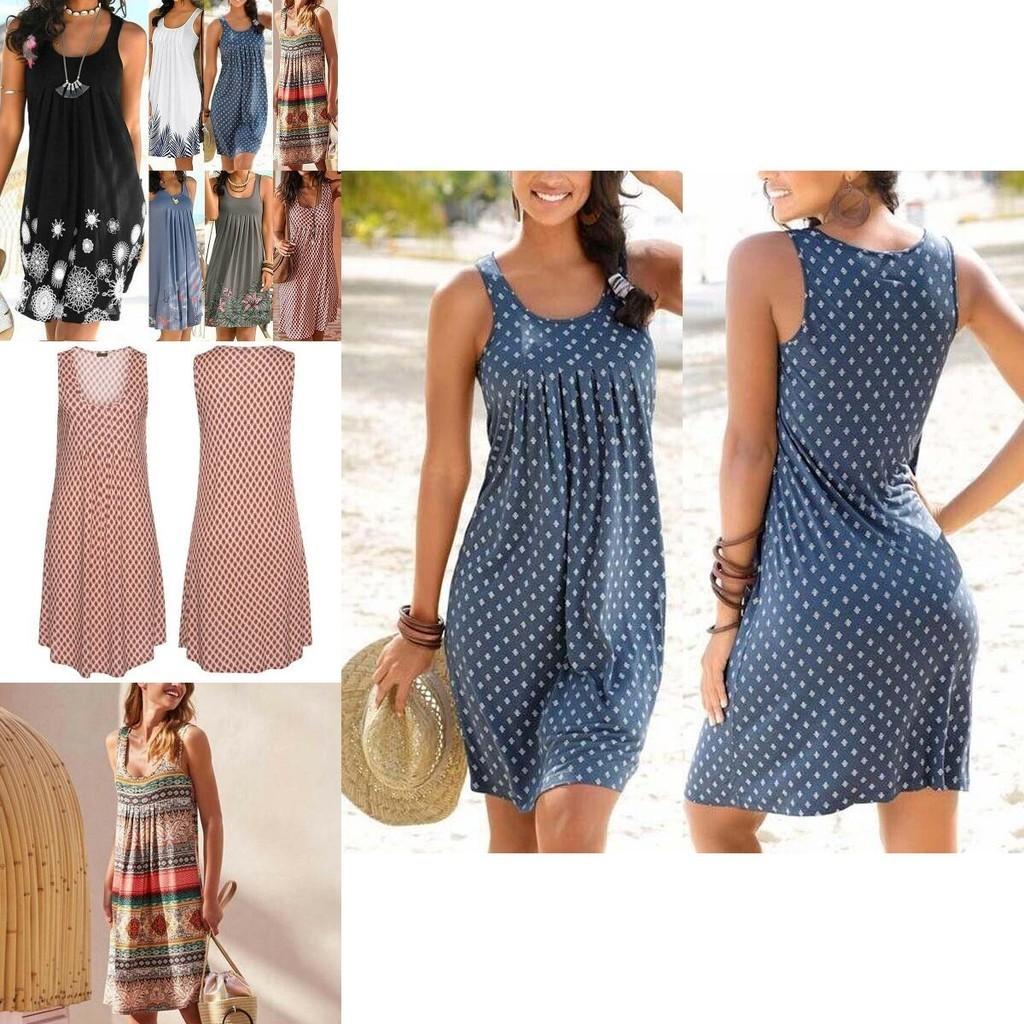 Stilvolles Damen Boho Sommer Strand Midi Kleid Mit Wunderschönem Blumendruck Und Lockerer Passform