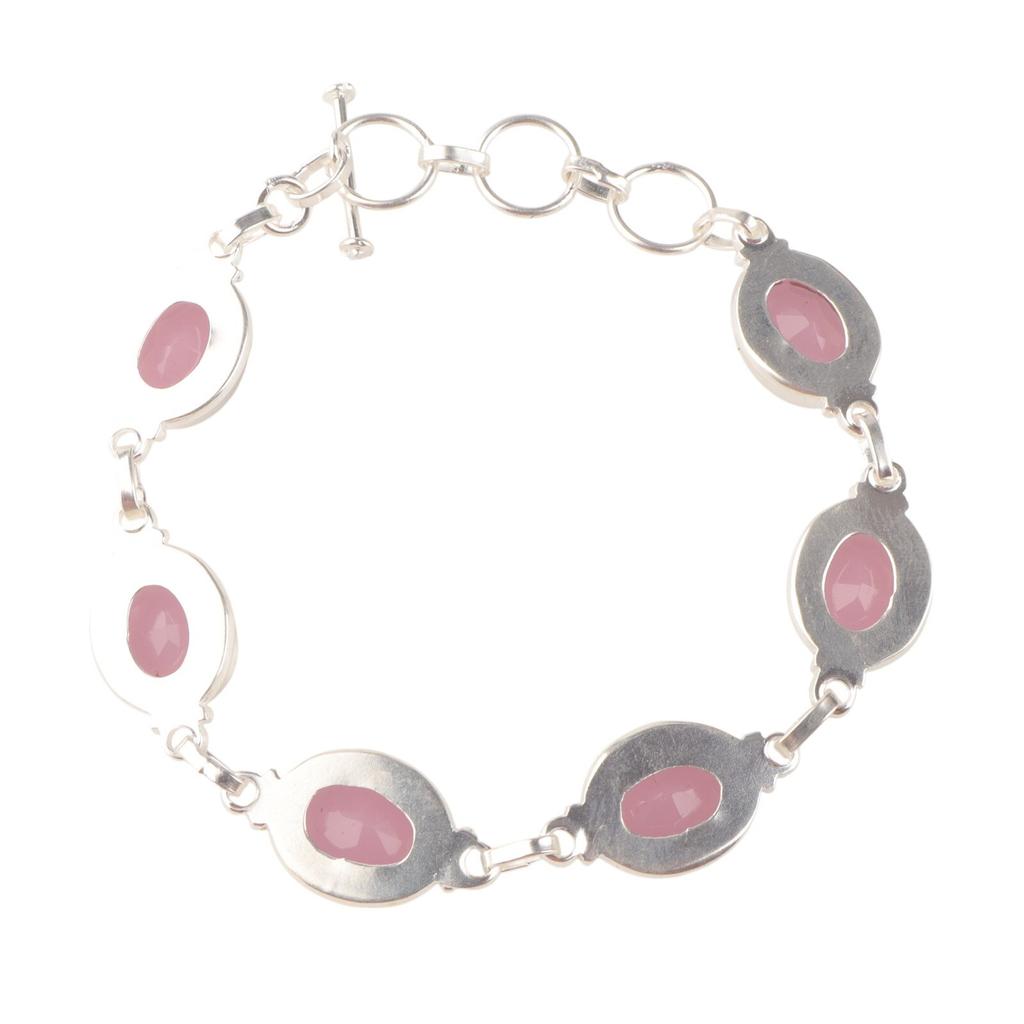 Rose Chalcedony Gemstone 925 Sterling Silver Jewelry Handcrafted Bracelet 8.5" RB-3-12