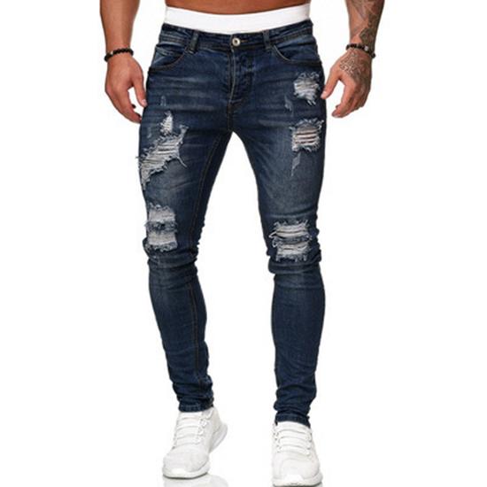 Cozyoutfit MAITA Nieuwe jeans heren gescheurd trendy mode slim jeans potloodbroek M blauw/zwart