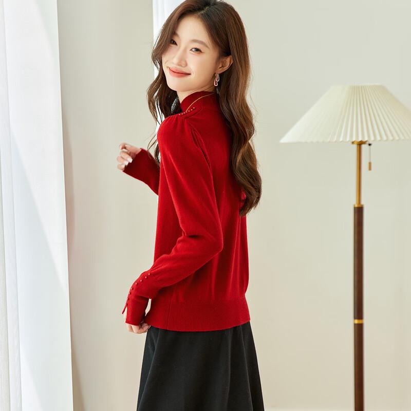 Women's 100% Wool Semi-High Collar Knit Sweater