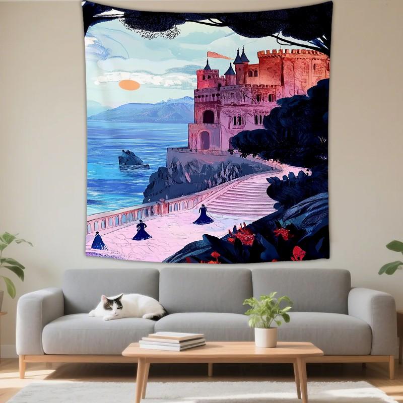 Boho Chic Wall Tapestry With Moon Phase Floral Starry Sky Design Bedroom Yoga Studio Decor