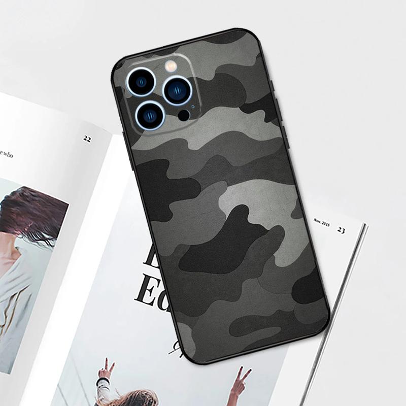 Black Night Camo Camouflage Case For iPhone 17 Pro Max 11 14 15 16 Pro Max 12 13 Mini 16 Plus 16e 17 Air Phone Cover