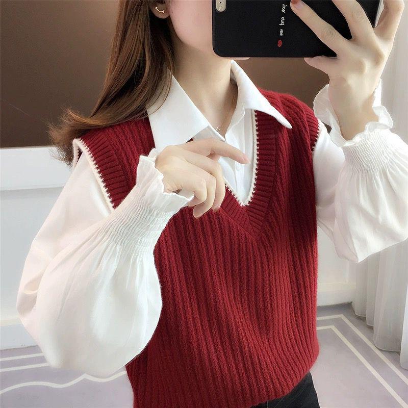 Women's 2025 Spring/Autumn Loose Knit Sweater & Vest Set