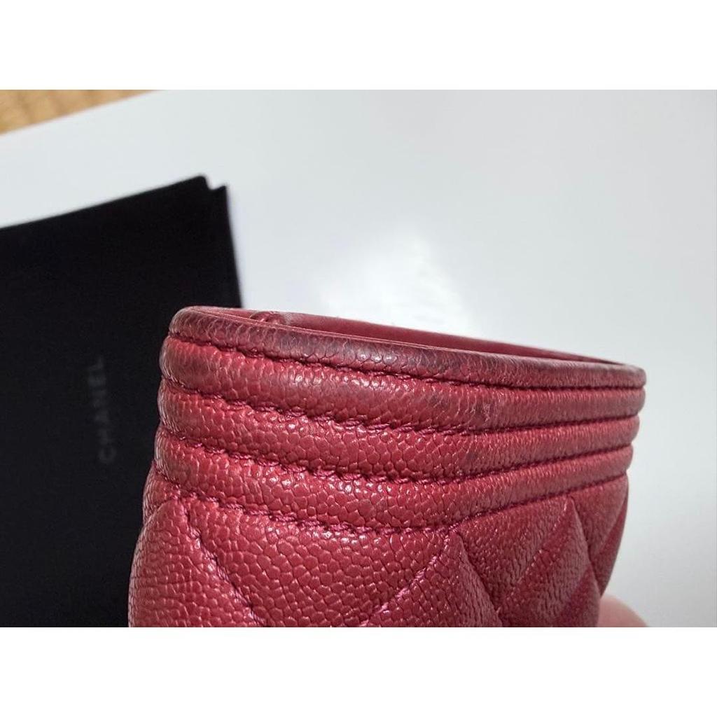 Used CHANEL Boy Chanel Tri-fold Wallet (Red)