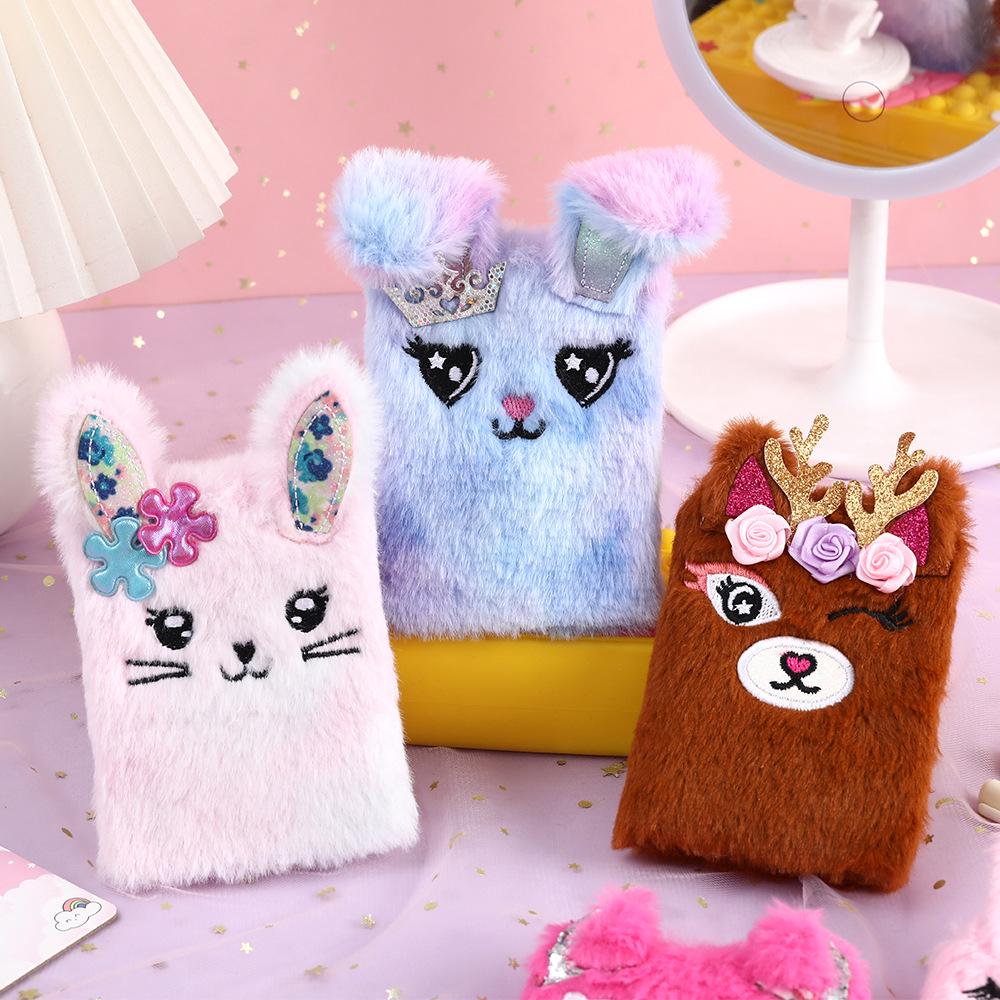 Kids' Cartoon Rabbit Plush Mini Notebook - Portable Diary for Girls