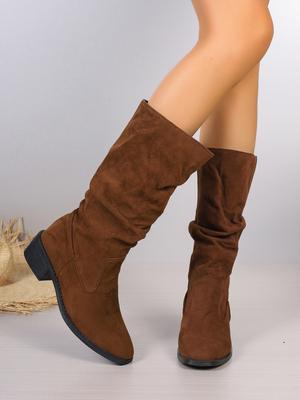 Moda Nowe Damskie Botki Okrągły Nosek Buty na Średnim Obcasie dla Kobiet Wsuwane Platforma Nowoczesne Botki Moda Outdoor Casual Do Połowy Łydki Buty Damskie