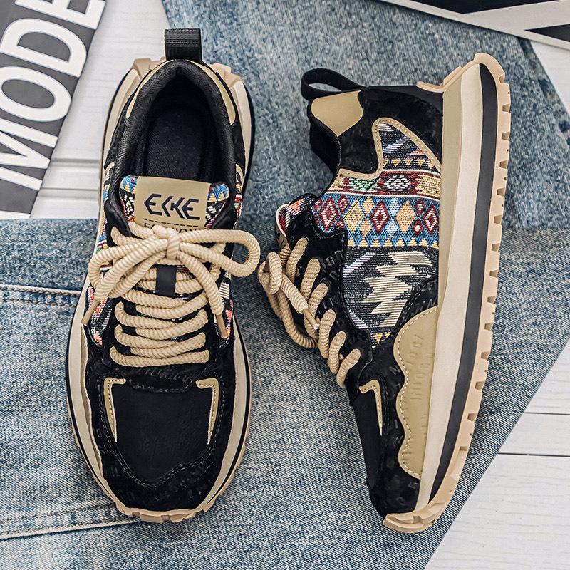 Men's shoes soft-soled low-top Korean version autumn printing trend versatile breathable retro shoes men's popular 2025 new models