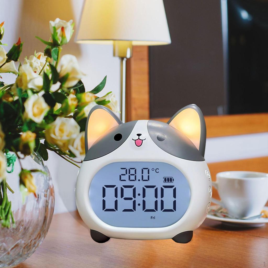 Alarm Clock Corgi Digital Display Wake Up Desk Night Light Loud Timer Snooze Function
