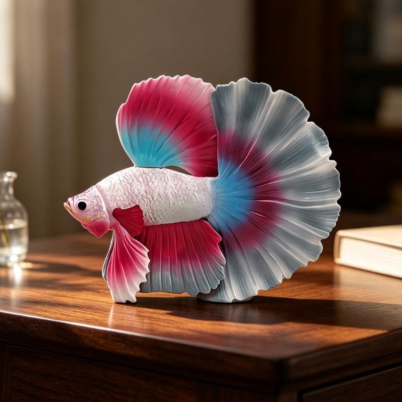 Mini Betta Fish Statue for Shelf Decors, Colorful PVC Tropics Fish Model Ornament with Realistic Detail for Desk and Living Space