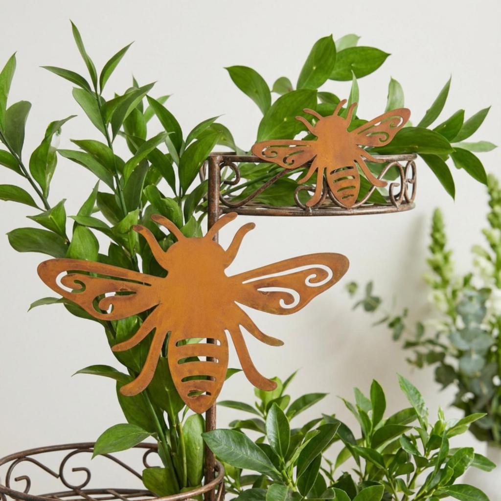 Abeja Metálica Calada Miel Envejecida Abeja de Miel Decoración de Jardín para Maceta