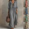 2026 European & American Striped Ruffled V-Neck High-Waisted Casual Dress