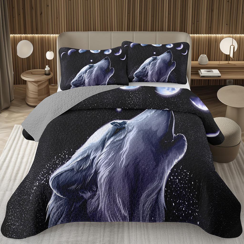 Wolf Bedspreads For Boys Teens Men Wild Safari Animal Coverlet Twin King Reversible Grey Bedding Set Wildlife Quilted Bedspread