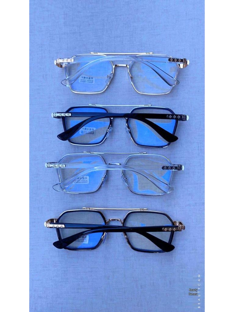 William Chan Anti-Blue Light Retro Large Frame Glasses with Double Bridge, Fashionable Myopia-Ready.