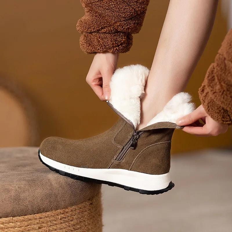 

Женские зимние сапоги, меховые, цельнолитые, нескользящие, водонепроницаемые, короткие сапоги, хлопковые ботинки на толстой подошве с коротким голенищем, с плюшевой подкладкой EU38/CN39 коричневый