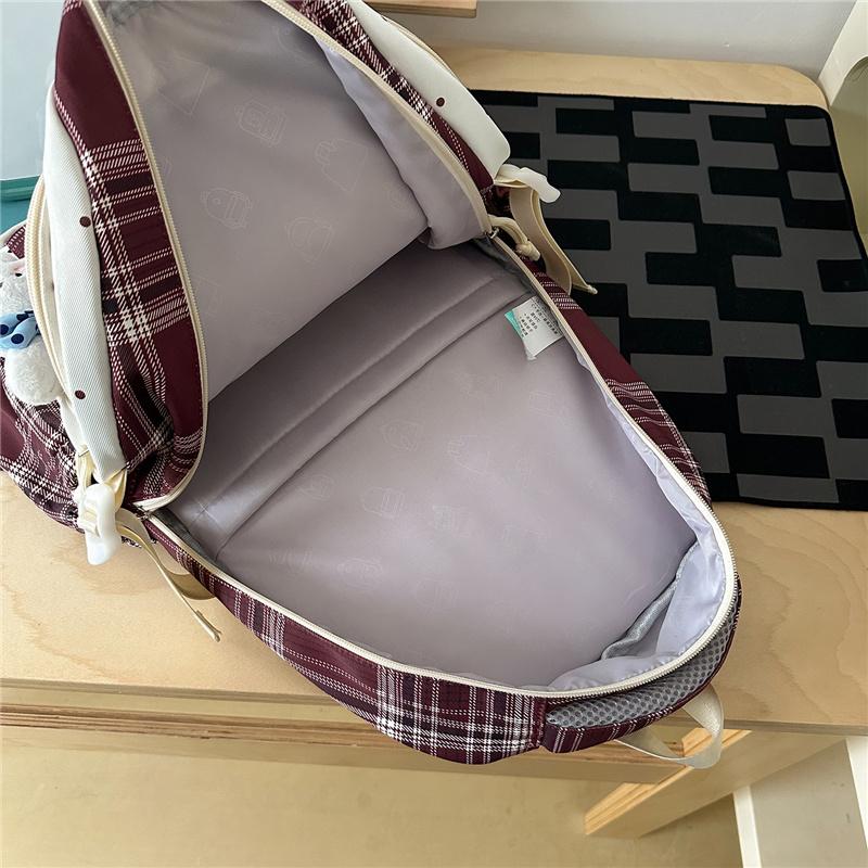 Contrast Color Plaid Backpack Women's Large Capacity Backpack Student Schoolbag