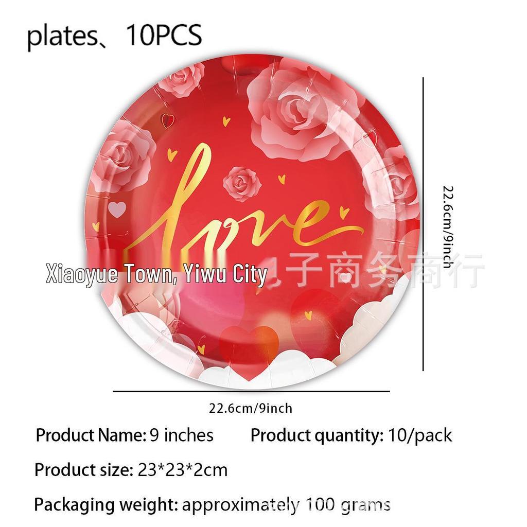 Valentine's Day Love Theme Party Set: Plates, Cups, Napkins, Tablecloth, and Decorations