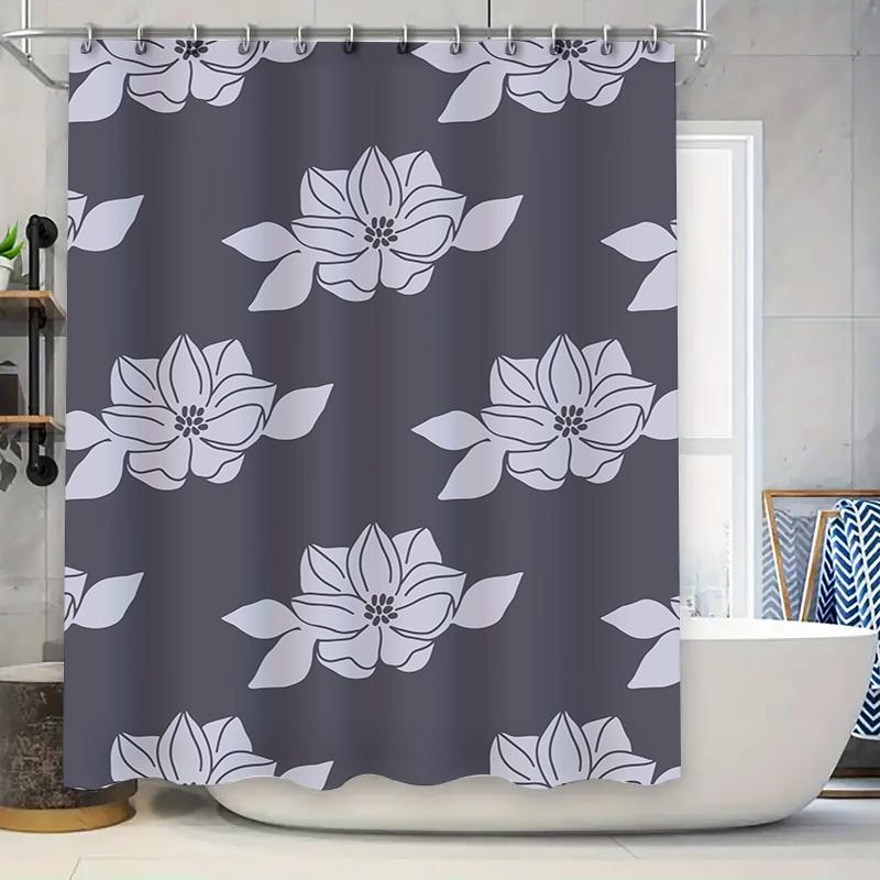 

Stylish Gray Floral Print Bath Curtain For Modern Bathroom Decor Shower Curtain Set With Rod Pocket, 72 X 84 Inches W60H190(CM)-1 Pcs