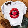 Lips Watercolor Pattern Pure Cotton Print Unisexs and Womens Personalized Round Neck Short Sleeved Summer New Casual Tshirt
