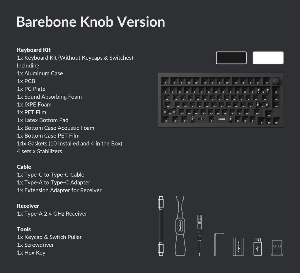 Keychron Q1 Max QMK/VIA Wireless Custom Mechanical Keyboard Fully Assembled Knob (Side-Printed Keycaps) / Carbon Black / Gateron Jupiter Brown