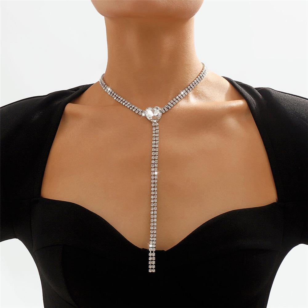 Accessories, Personalized Fashion Long Fringed Necklace Luxury, Versatile Rhinestone Neck Chain Women'S Jewelry