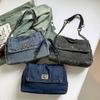Vintage Washed Denim Chain Underarm Bag Tote Bag
