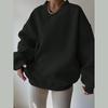 Damen Oversize Sweatshirt mit O-Ausschnitt Herbst Winter Mode Locker Einfarbig Hoodie Vielseitiger Causal Langarm Pullover
