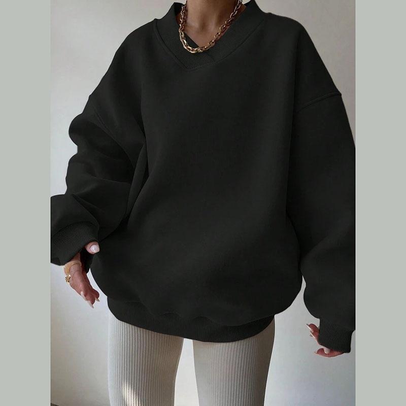 Damen Oversize Sweatshirt mit O-Ausschnitt Herbst Winter Mode Locker Einfarbig Hoodie Vielseitiger Causal Langarm Pullover