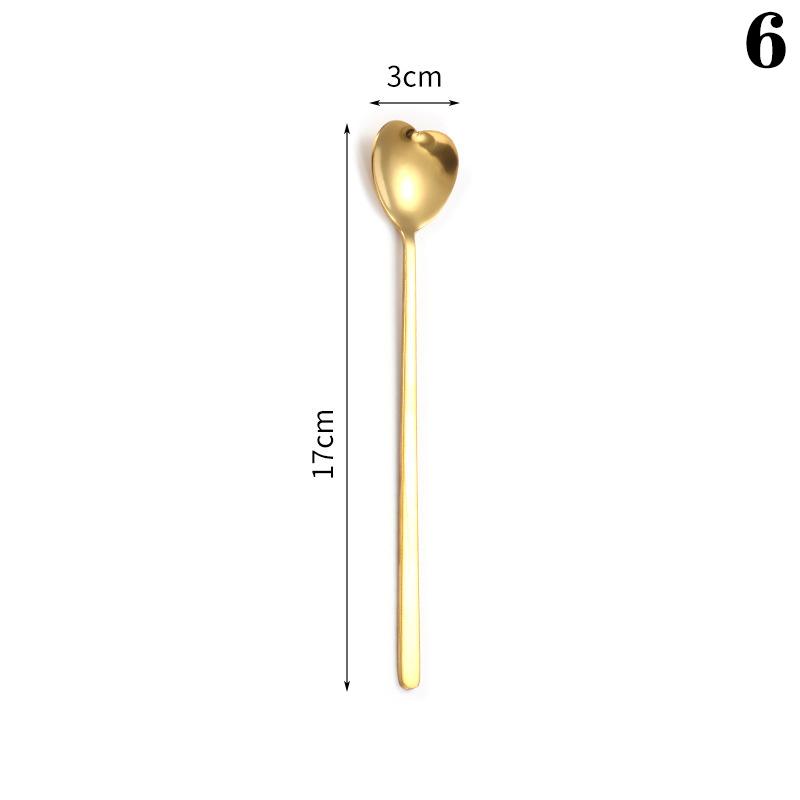 Stainless Steel Spoon Long Handled Honey Mixing Spoon Creative Love Spoon Home Ice Cream Dessert Spoon Golden Coffee Spoon