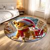Round Rug Lion Cub Santa Hat Red Scarf Sleigh Snowy Christmas Forest Lights Winter Holiday Decor