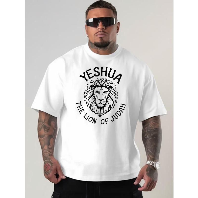 European Size Yeshua The Lion of Judah New Oversized Short-Sleeve T-Shirt Featuring American Style, Printed Loose-Fitting Shirt for Larger Men