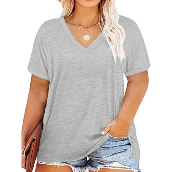 Women T-shirt V-neck Short Sleeve Loose Fit Tee Shirt Solid Color Casual Breathable Pullover Tops Daily Wear