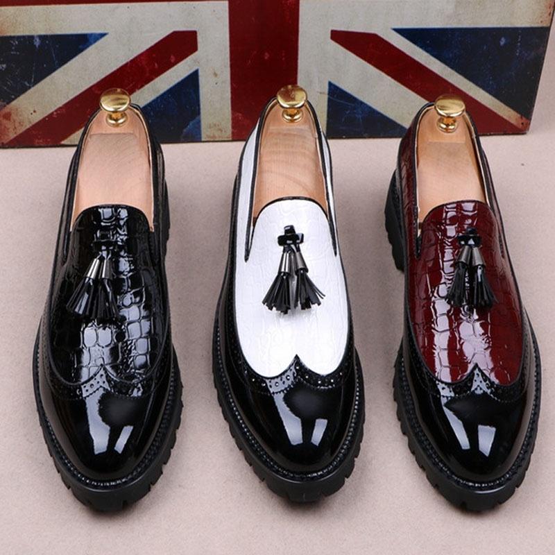 Elegant Men Brogue Tassels Casual Platform Formal Pumps Pointy Toe Shoes Slip On Loafers