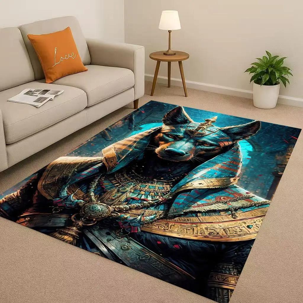 Retro Dead God Anubis Pharaoh Ancient Egypt Cartoon Living Room Non-Slip Area Rug Carpet For Bedroom Playroom Sofa,Home Doormat