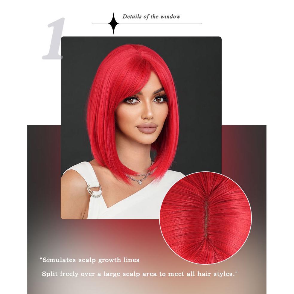 Red Bob Wig for Women - Side Part Bangs Short Hair, Halloween Easter Exaggerated Street Style Full Cap Wig, Multiple Red Options Available