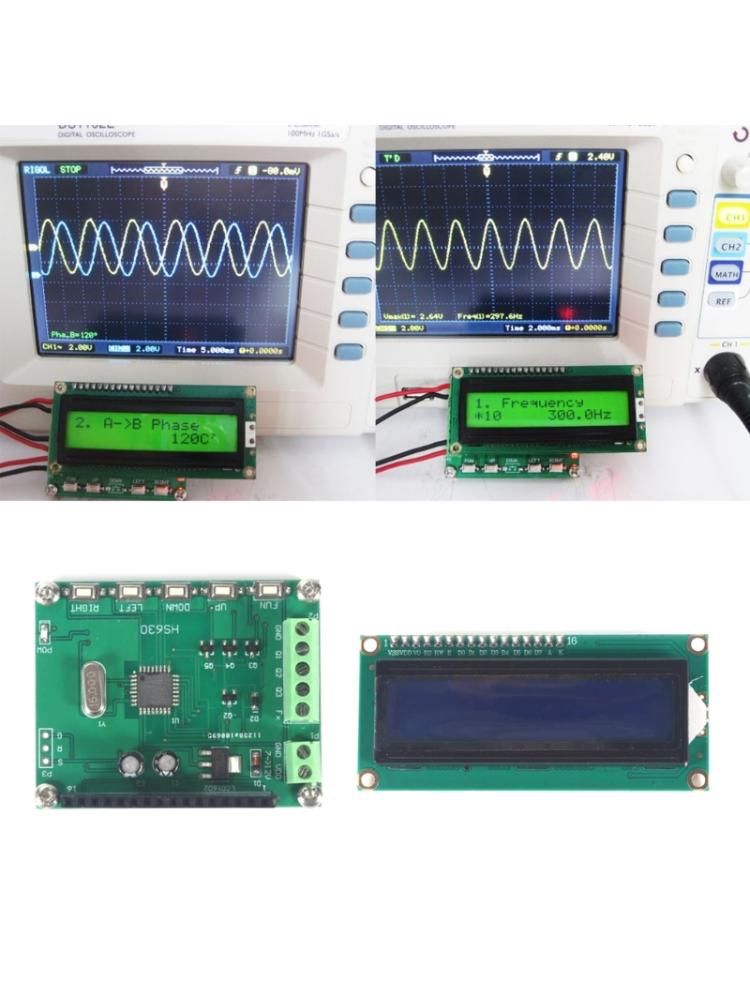 Three Phase Sine Signal Generator with Adjustable Phase From 0 to 360 Degrees, 0.1 to 2000Hz Built-in Frequency Meter