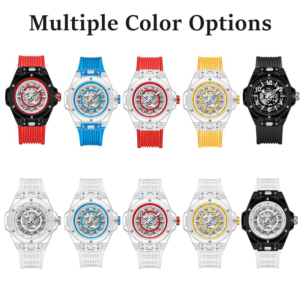 Skeleton Automatic Mechanical Watch for Men Casual Transparent Case Waterproof Luminous Wrist Watch Silicone Strap